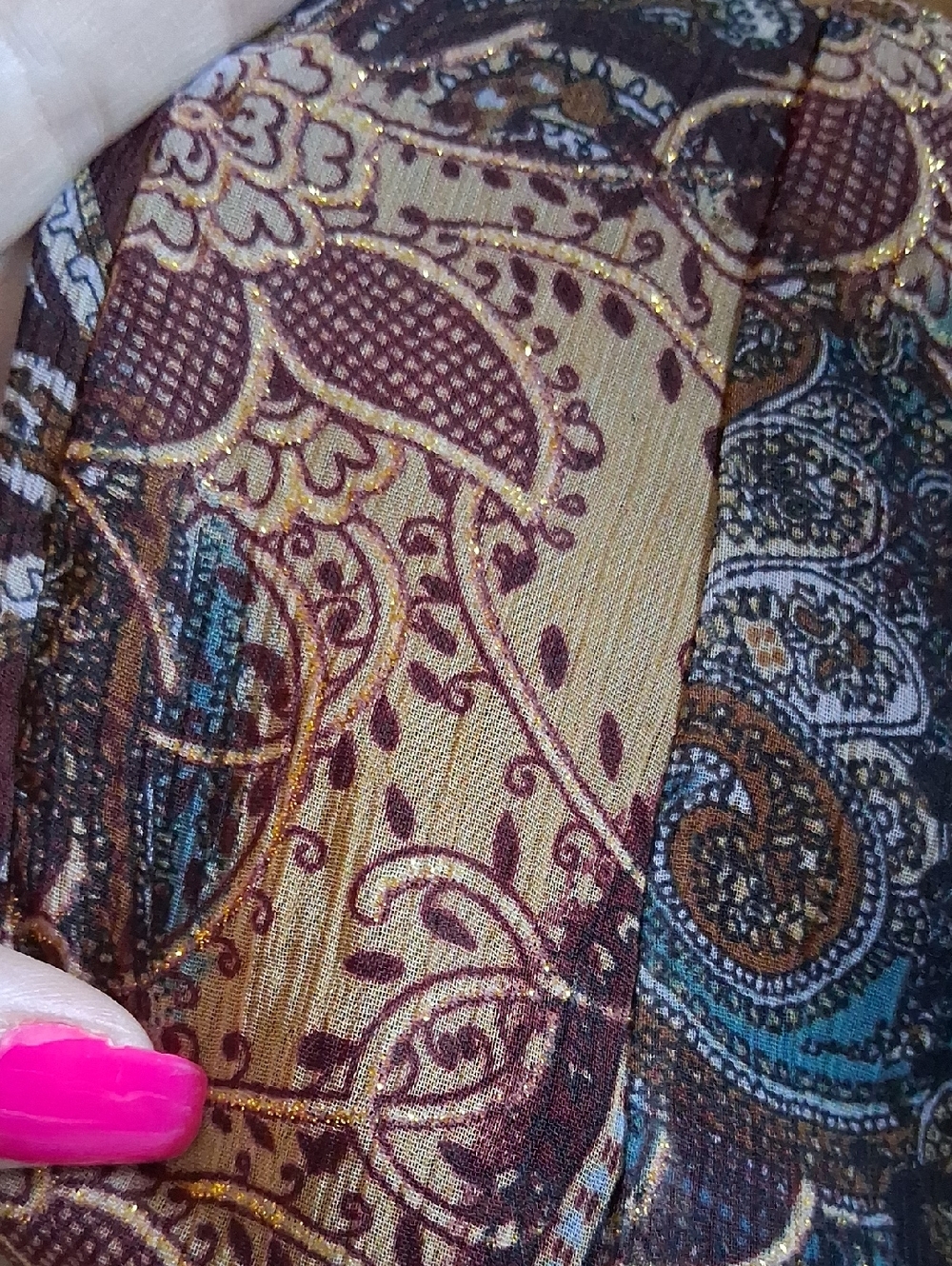 New! Andre Oliver Paisley and Leopard Print Midi Skirt in Brown and Gold Sz 8 - Picture 9 of 11